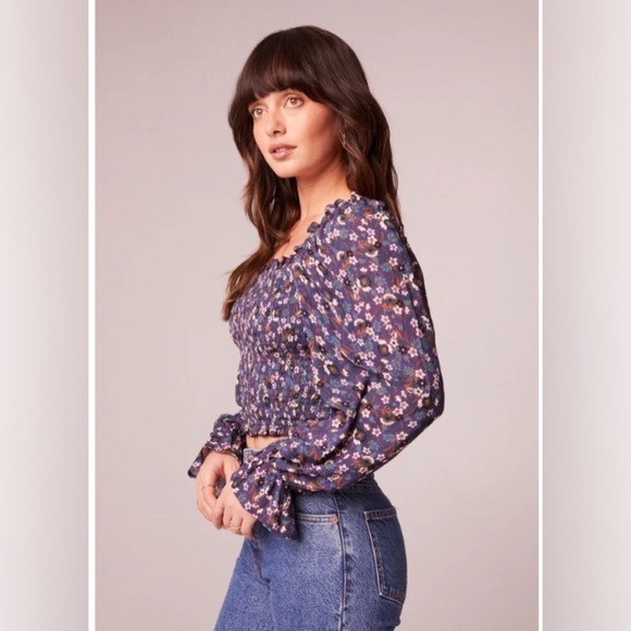 NWT Band of the Free Boho Cottagecore Prairie Purple Ditsy Floral Crop Top Small - Picture 6 of 14